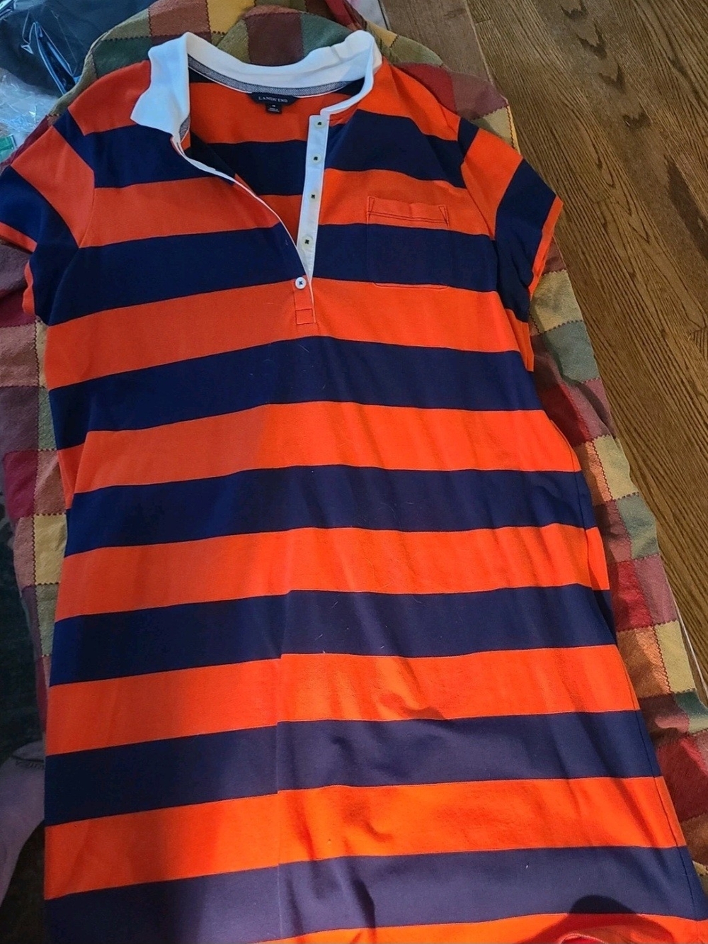Lands' End Orange & Navy Striped Polo Dress Womens Size 18, New Without Tags